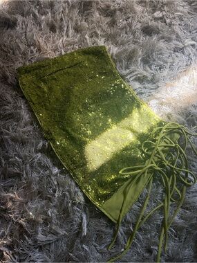Olive Green Sequin Mini Skirt